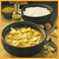 Curry-Kabeljau und Kabeljau-Auflauf frische Fische auf den Tisch