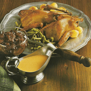 Schneehuhn mit Sahnesoße und Gebratene Tauben oder Rebhühner