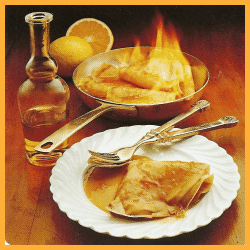 Crepes Suzette und Knuspereierkuchen mit Sahnefüllung