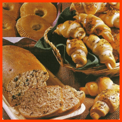 Pomeranzenbrot, Kümmel-Hörnchen und Runde Roggenbrote