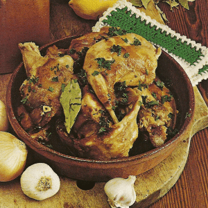 Braten mit verschiedenen Würzsoßen und Mariniertes Kaninchen