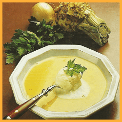 Sellerie-Cremesuppe und frische Erntesuppe 