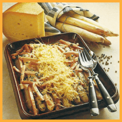 Spargel mit Schinken und Käse gratiniert und Mandel Spargel
